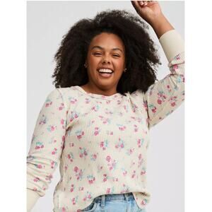 Torrid Womens Fitted Crewneck Floral Waffle Knit Shirt Sz 1X  Casual Preppy Easy